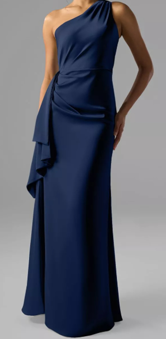AW BRIDAL 4 S dark navy blue Leighton satin bridesmaid formal maxi dress new B49
